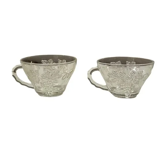 Vintage Punchbowl Glasses Used Matching Set of 2 Grapevines - Picture 15 of 16